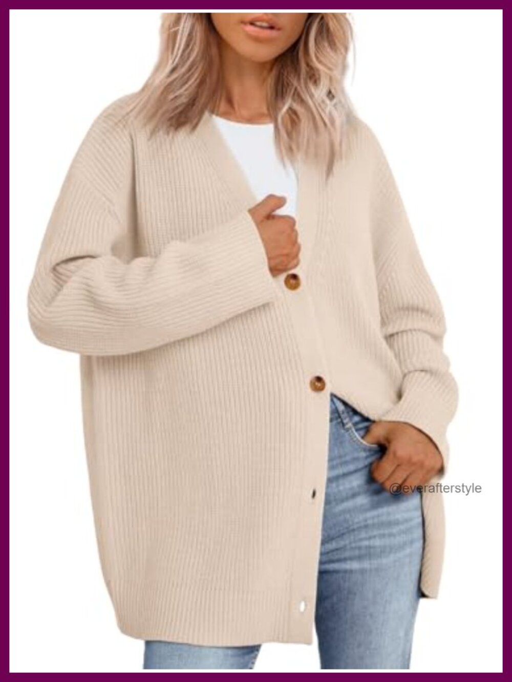 Oversized V-Neck Chunky Knit Cardigan Sweater